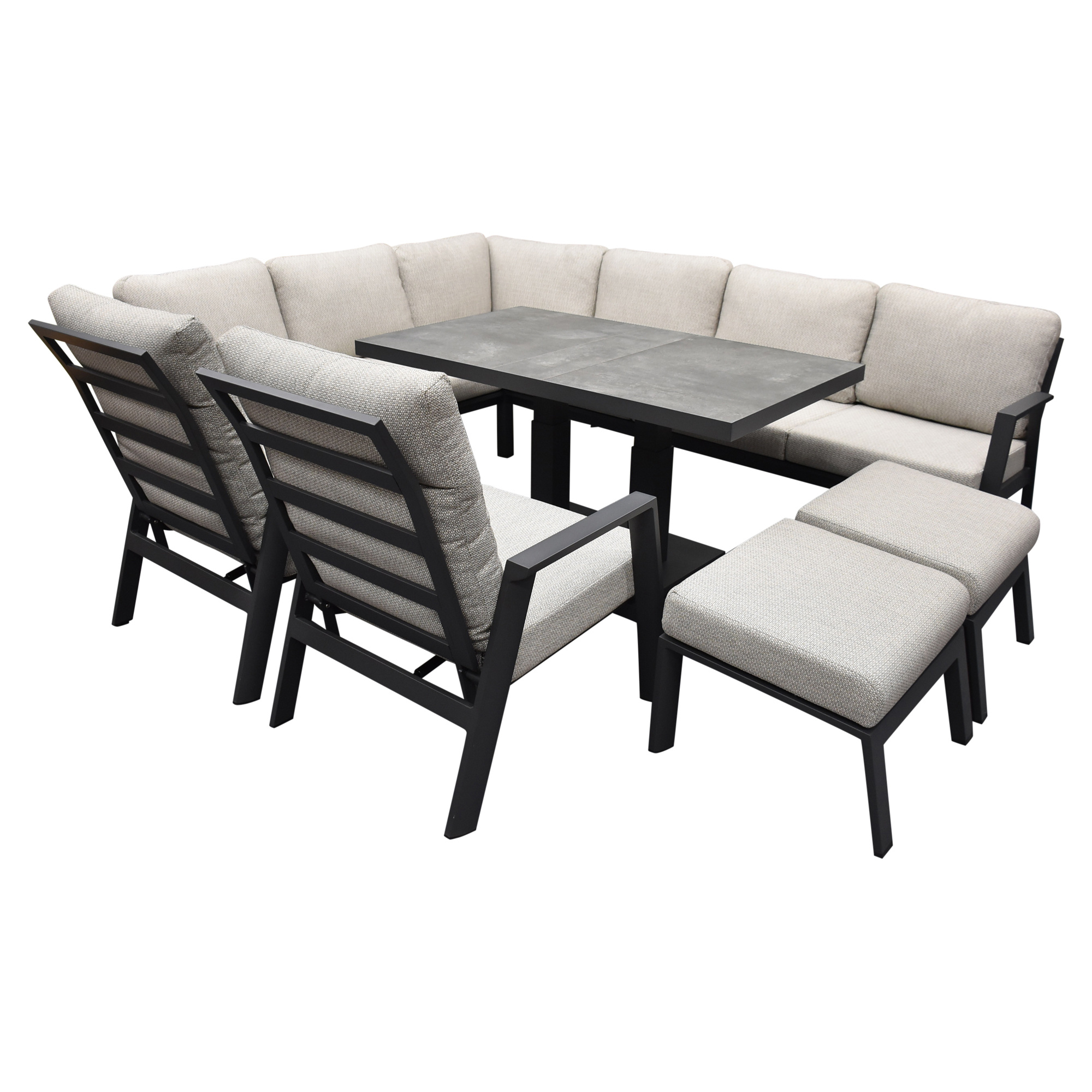 AVH-Collectie Barolo hoek dining loungeset 8 delig aluminium verstelbare tafel antraciet