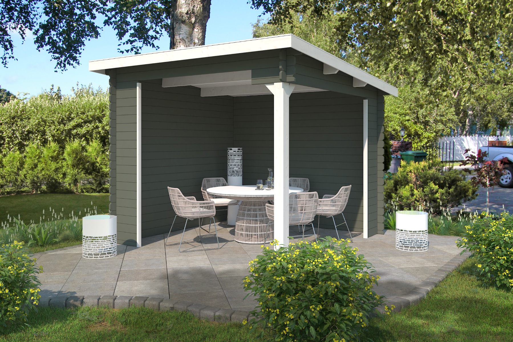 Van Kooten Tuin en Buitenleven Blokhut Lara 295x295 cm - Green Grey-Wit gecoat