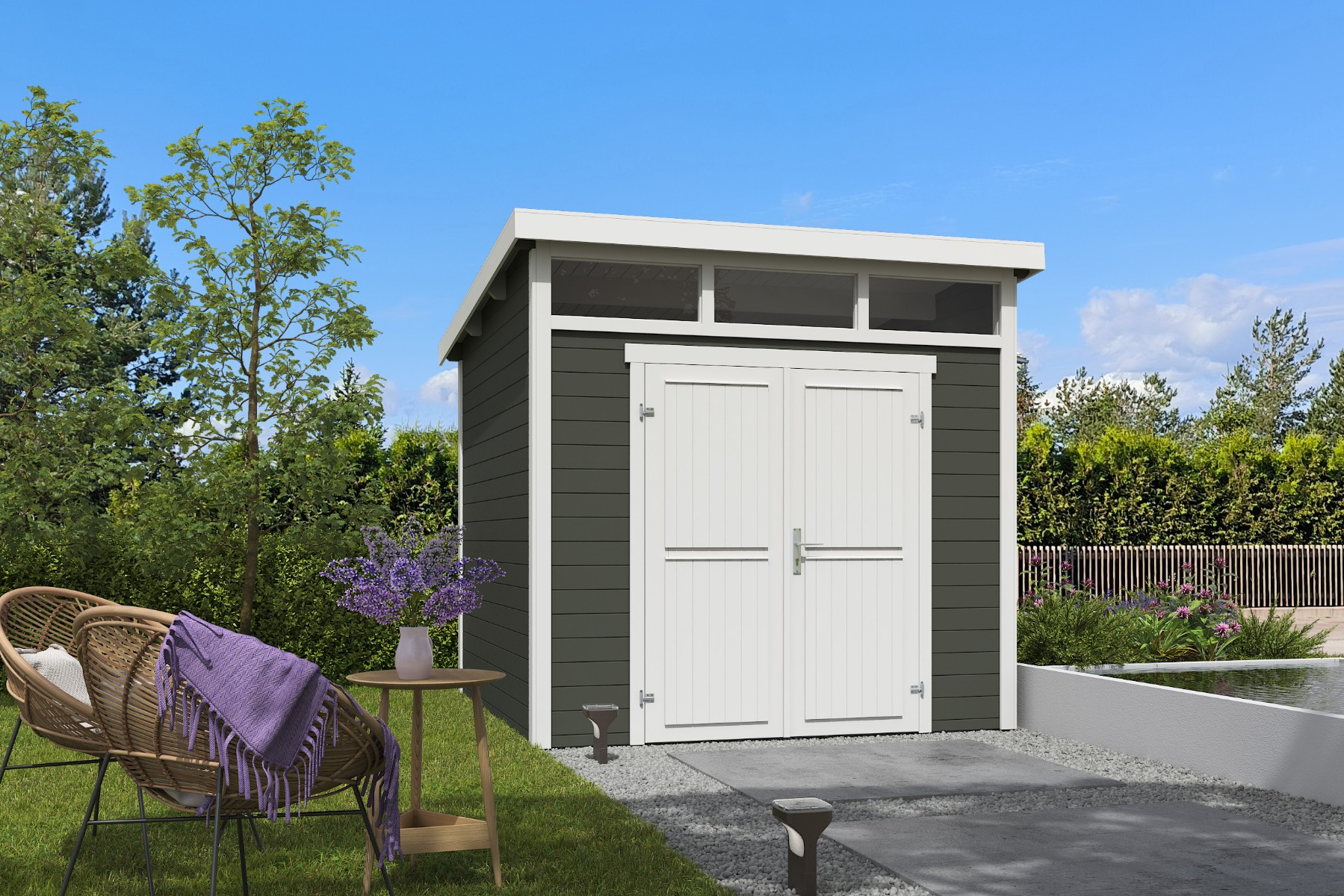 Van Kooten Tuin en Buitenleven Tuinhuis Kibo 3 250x250 cm - Green Grey wit gecoat