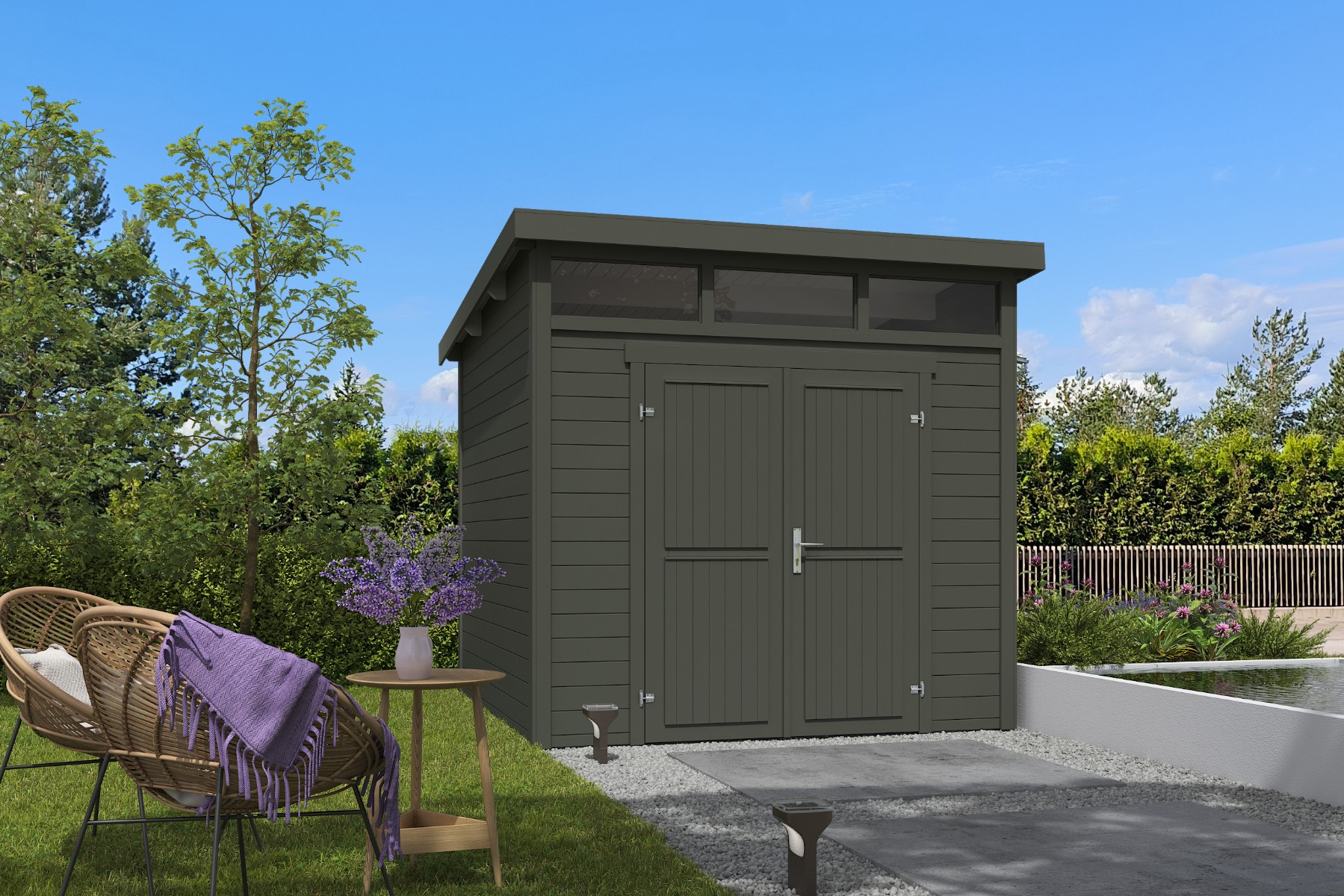 Van Kooten Tuin en Buitenleven Tuinhuis Kibo 3 250x250 cm - Green Grey gecoat