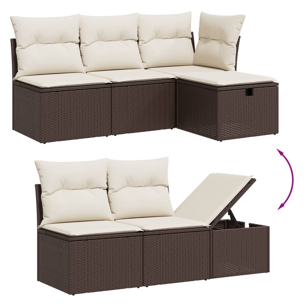 vidaXL 5-delige Loungeset met kussens poly rattan bruin