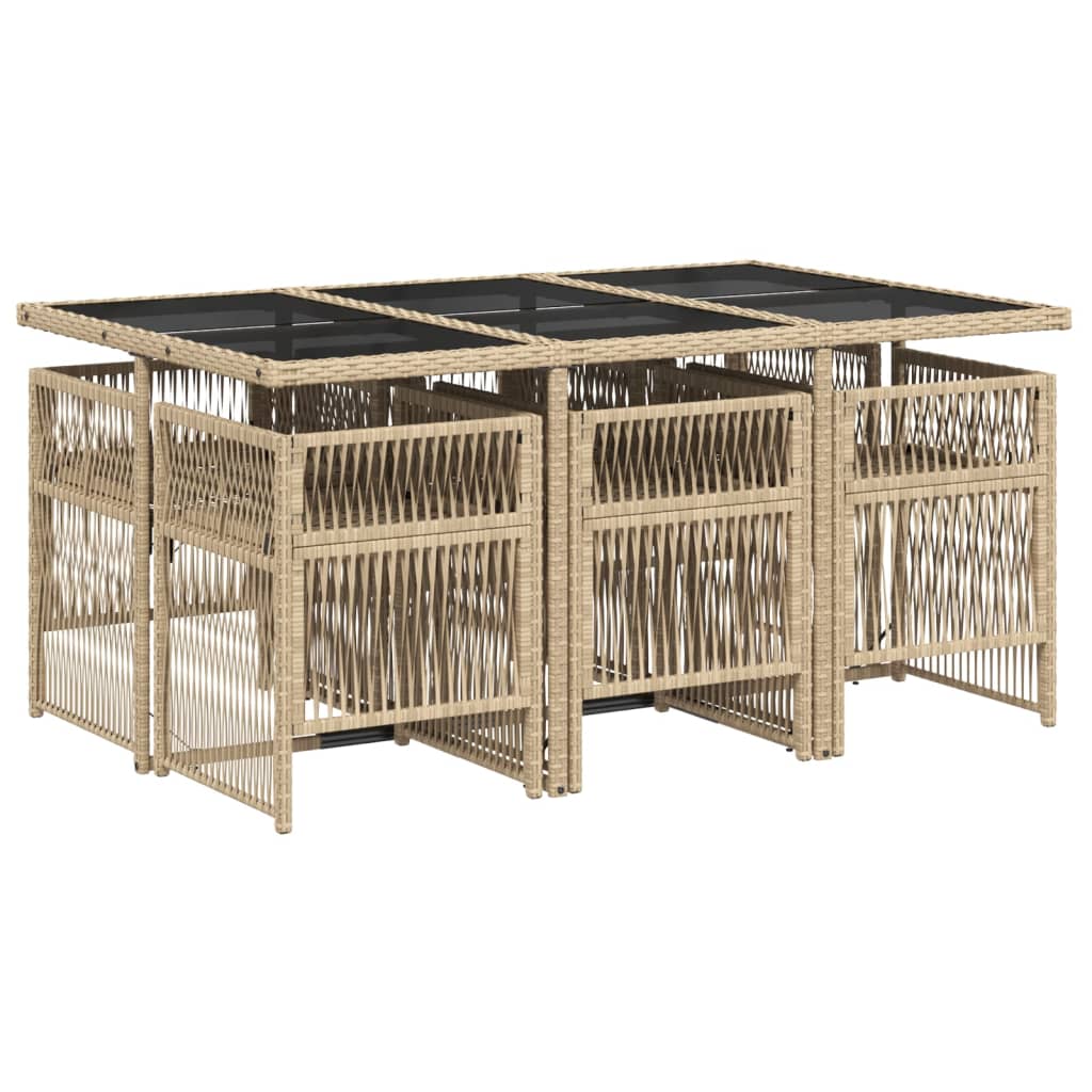 vidaXL 7-delige Tuinset met kussens poly rattan beige