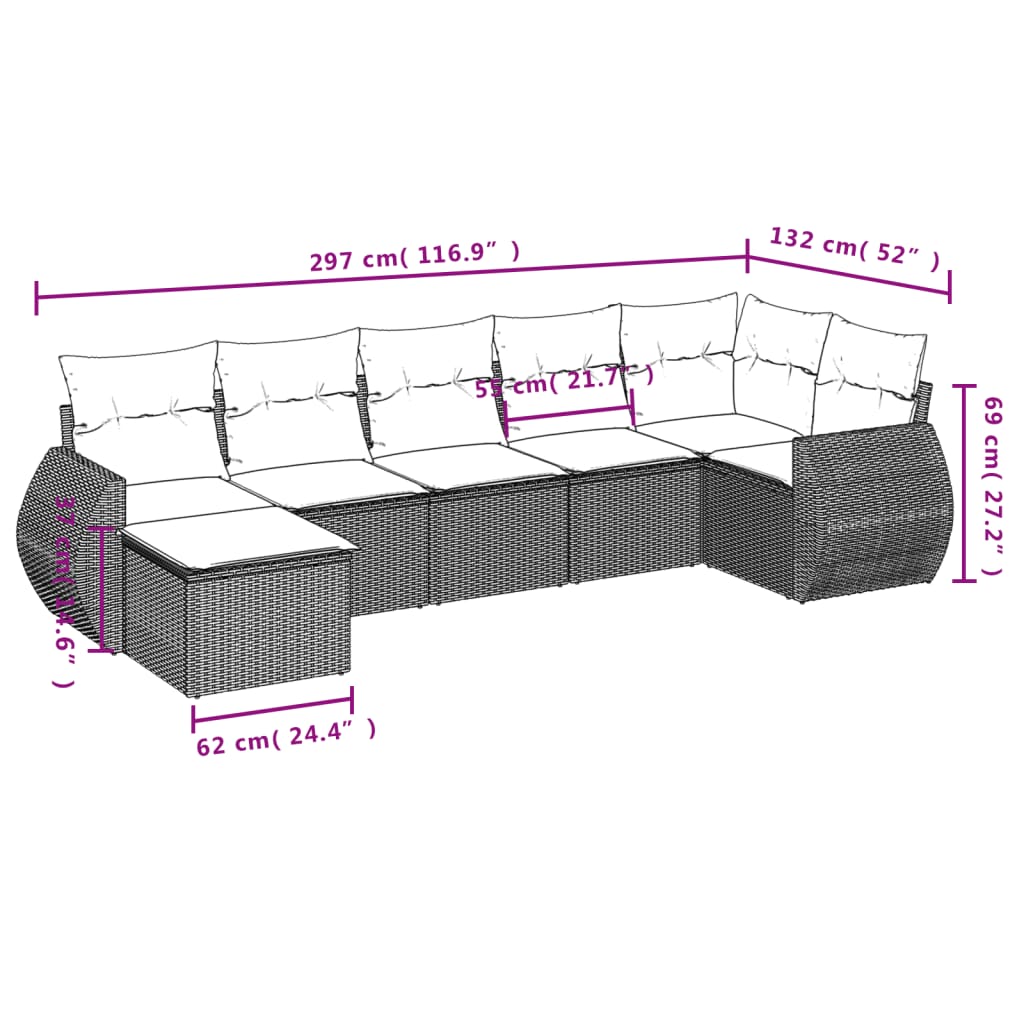 vidaXL 7-delige Loungeset met kussens poly rattan bruin