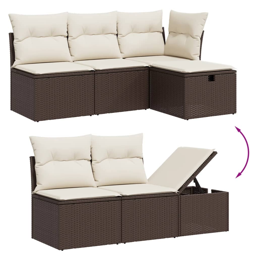 vidaXL 7-delige Loungeset met kussens poly rattan bruin