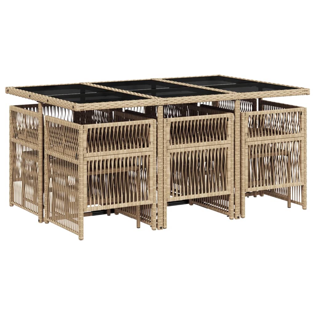 vidaXL 11-delige Tuinset met kussens poly rattan beige