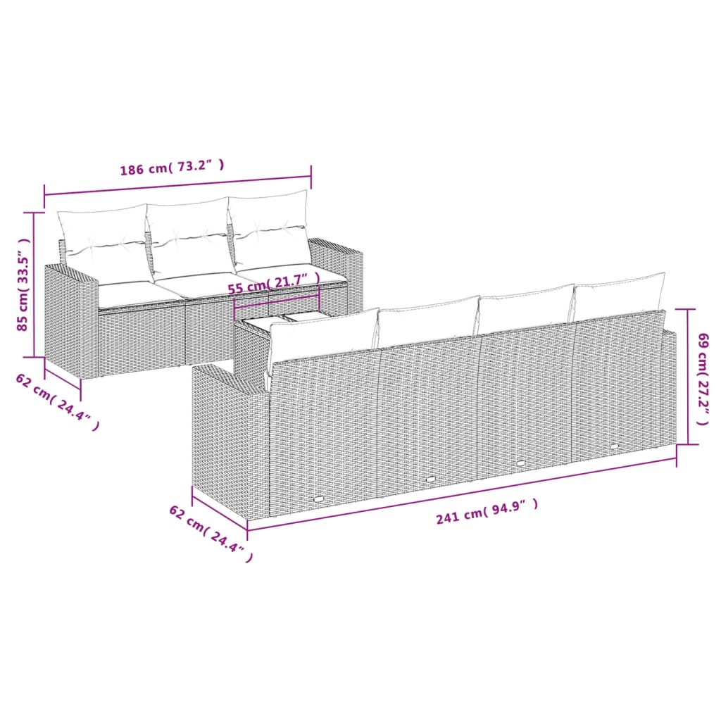 vidaXL 8-delige Loungeset met kussens poly rattan bruin