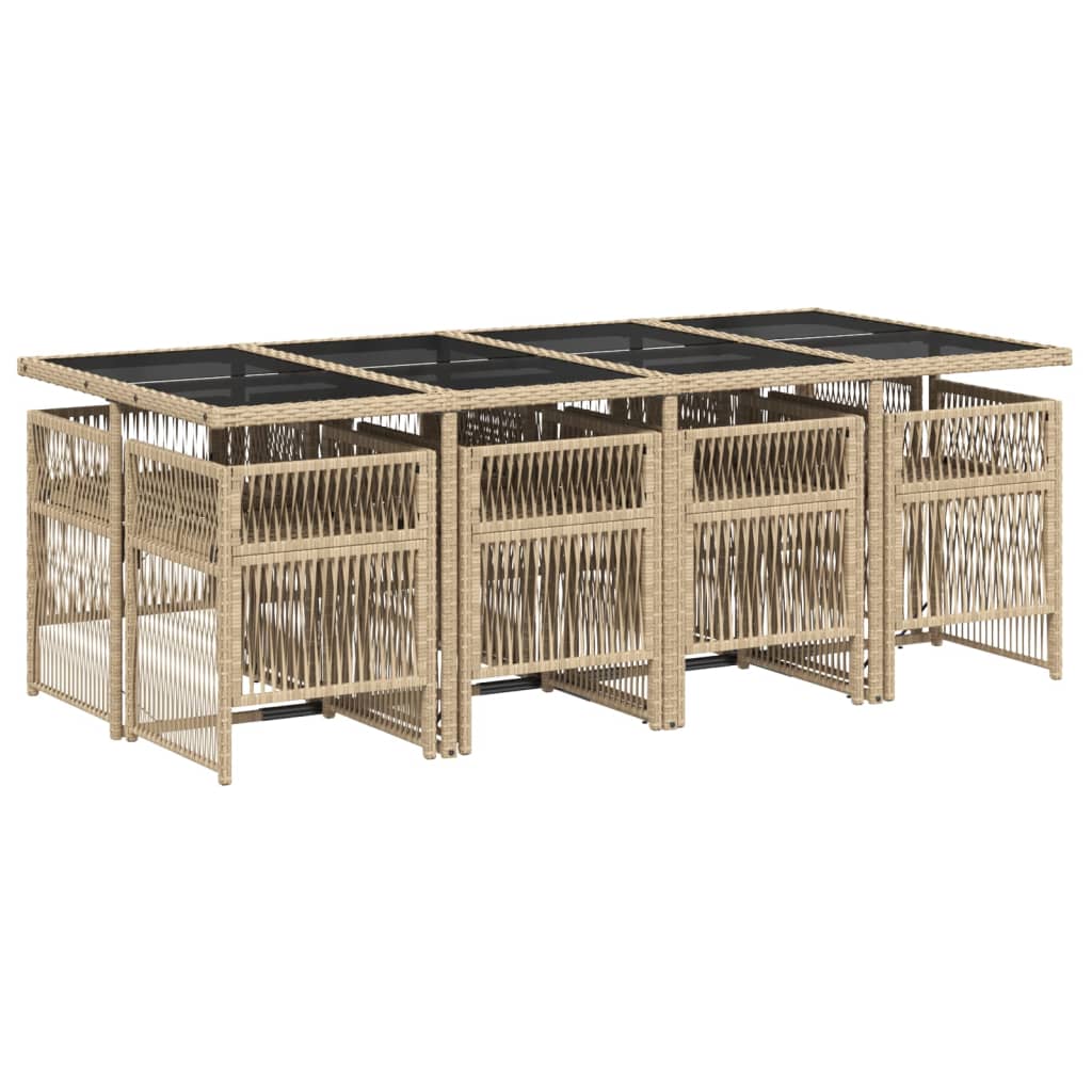 vidaXL 9-delige Tuinset met kussens poly rattan beige