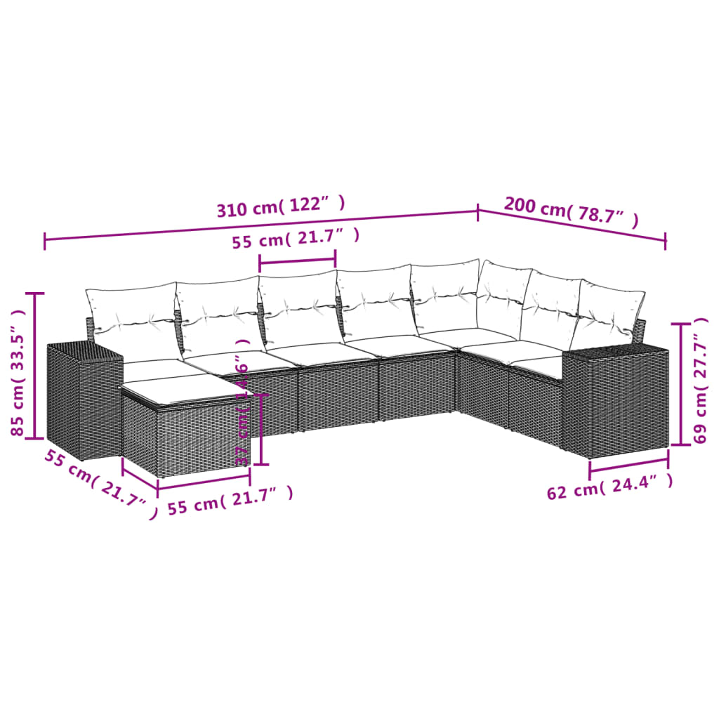 vidaXL 8-delige Loungeset met kussens poly rattan bruin