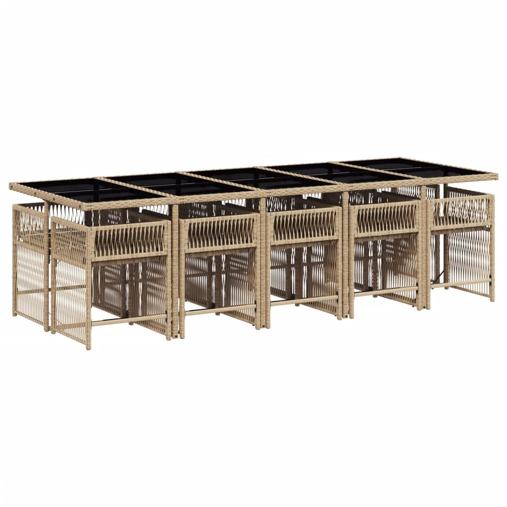 vidaXL 11-delige Tuinset met kussens poly rattan beige