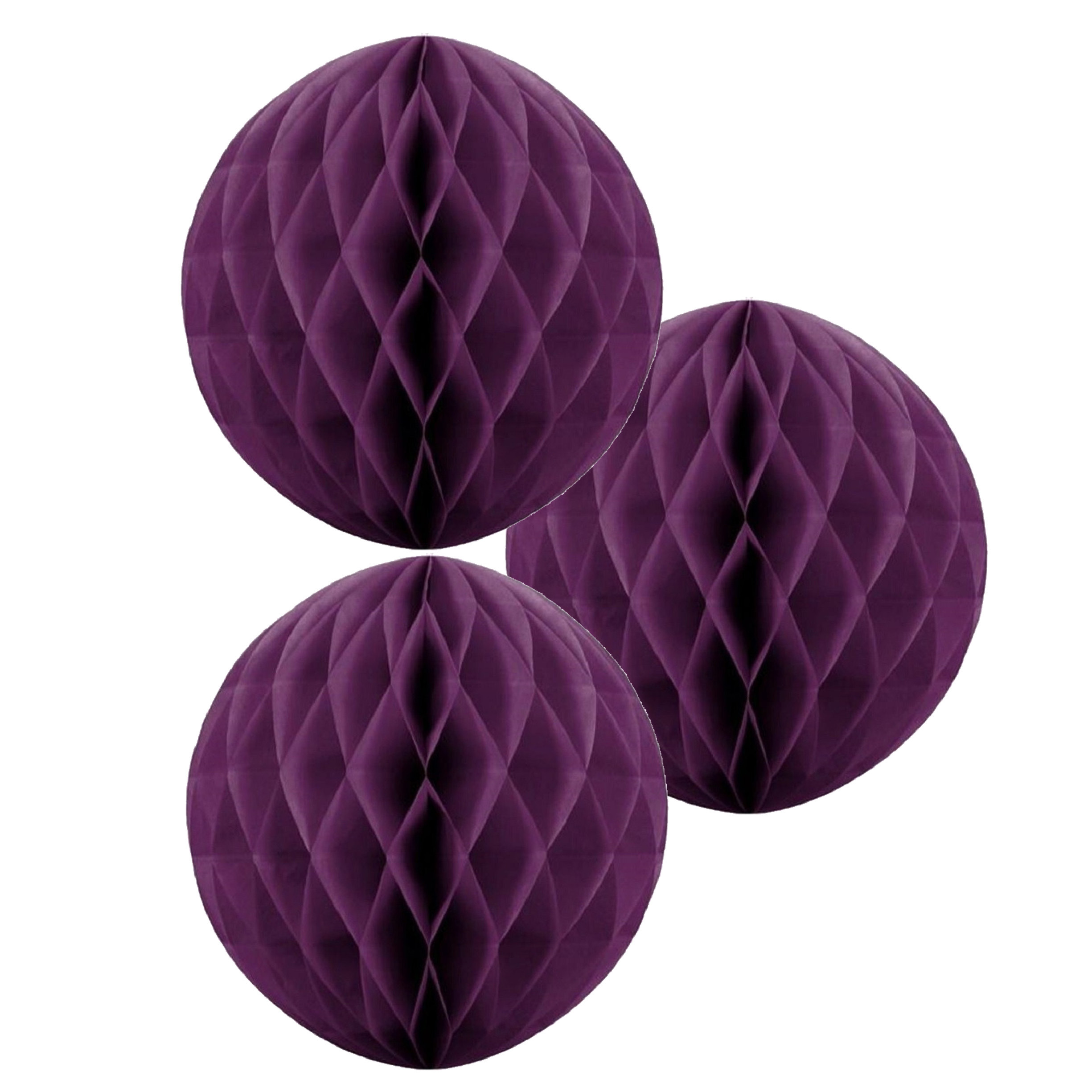 Merkloos Papieren kerstballen - 3x - aubergine paars - 10 cm - kerstversiering -