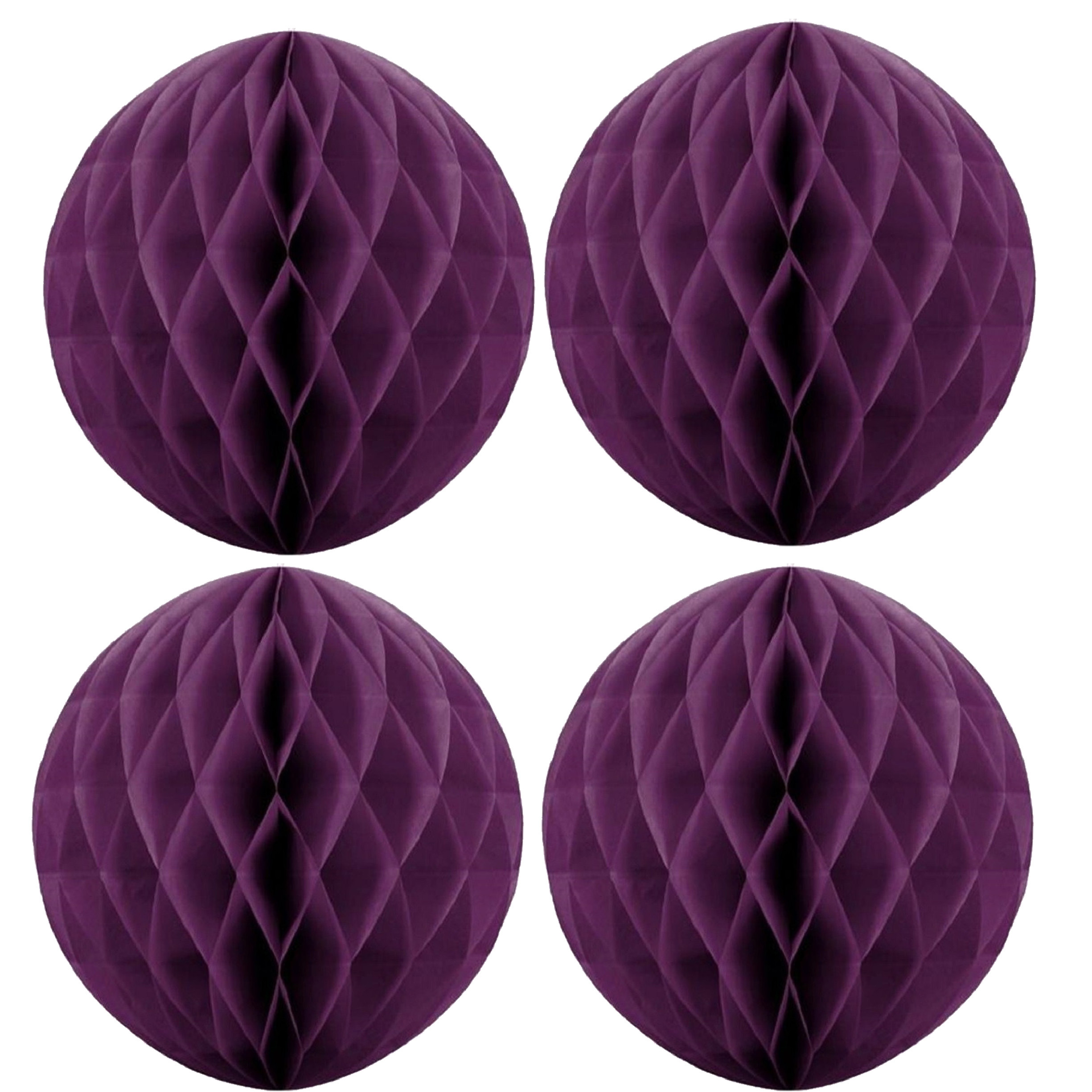 Merkloos Papieren kerstballen - 4x - aubergine paars - 10 cm - kerstversiering -