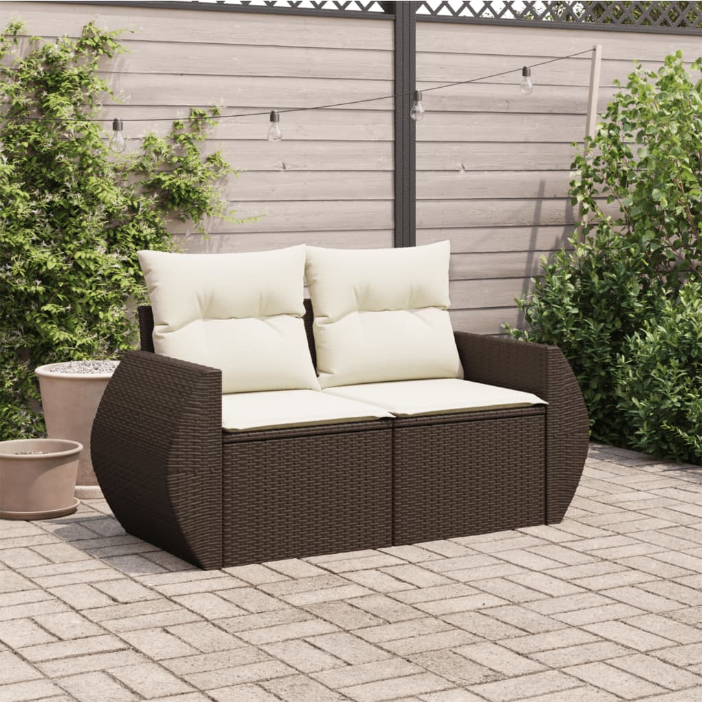 vidaXL Tuinbank 2-zits met kussens poly rattan bruin