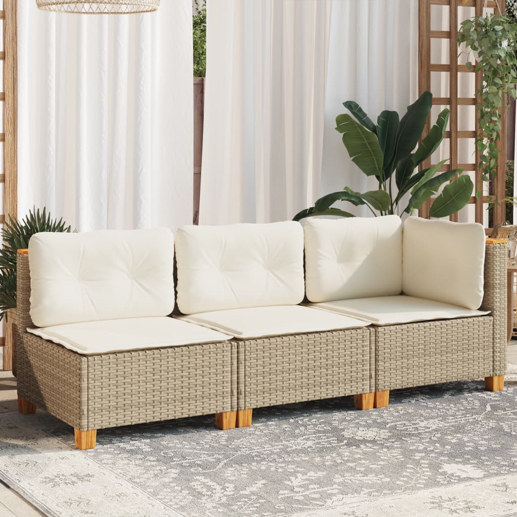 vidaXL Tuinbank 3-zits met kussens poly rattan beige