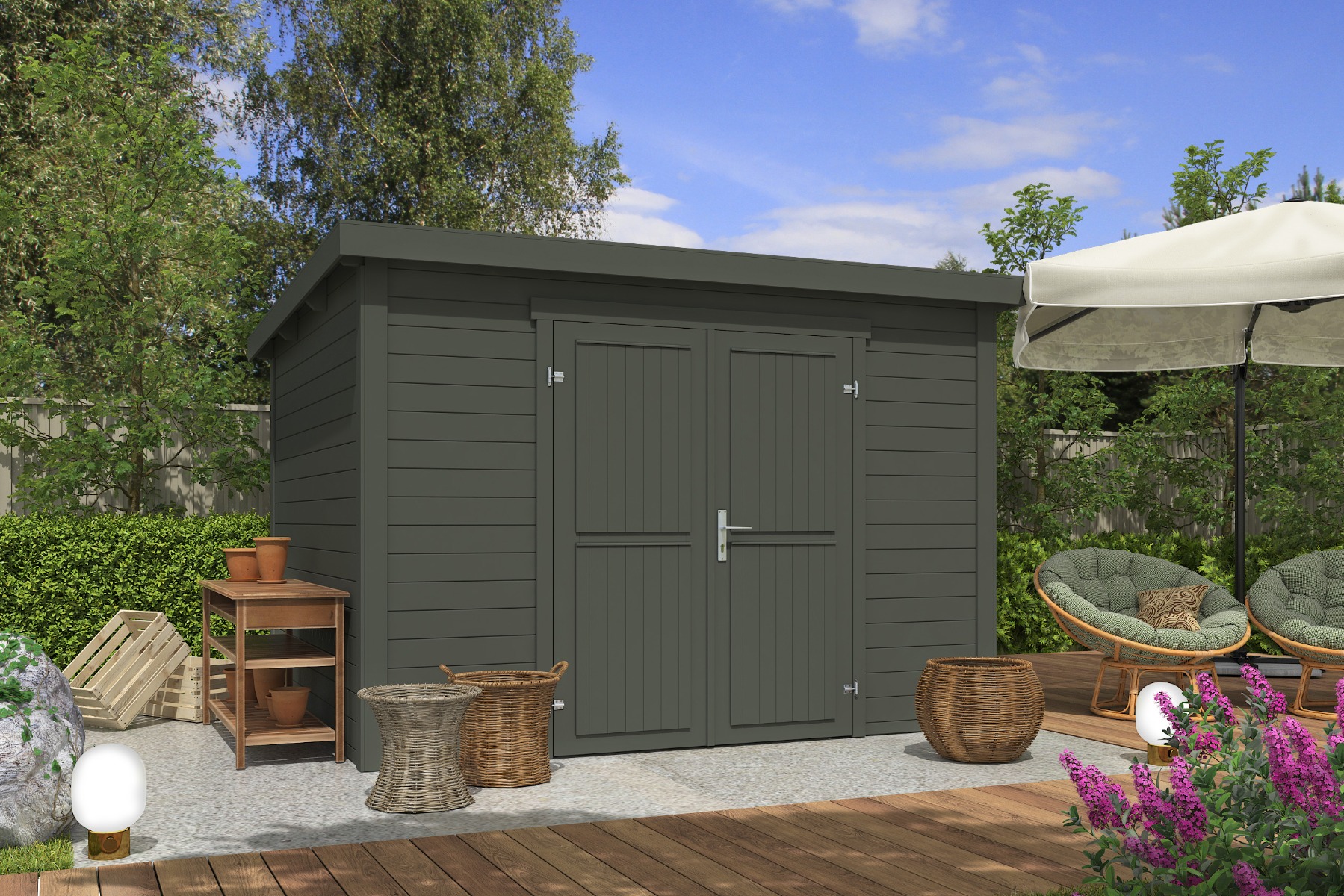 Van Kooten Tuin en Buitenleven Tuinhuis Lotta 300x250 cm - Green Grey gecoat