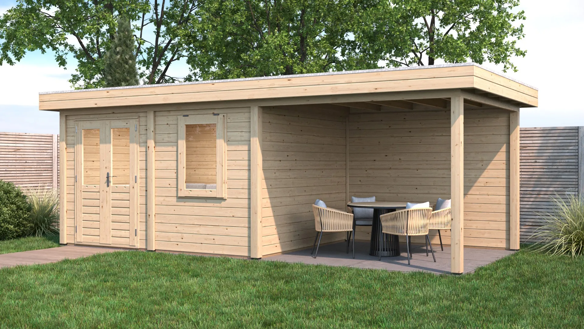 Lugarde Select Modern tuinhuis met overkapping Emmen 388x300cm + 300cm - Onbehandeld