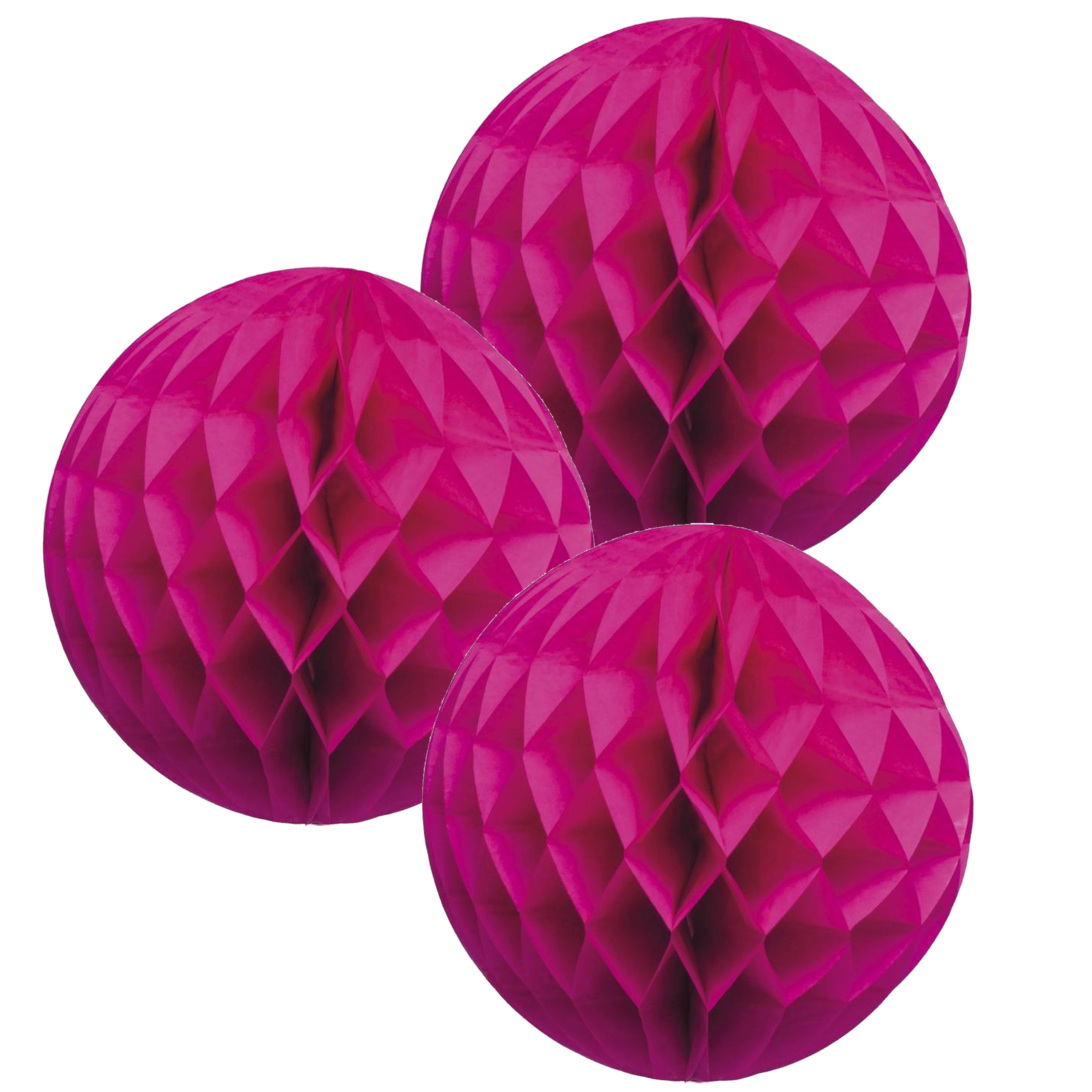 Merkloos Papieren kerstballen - 3x - roze - 10 cm - kerstversiering -