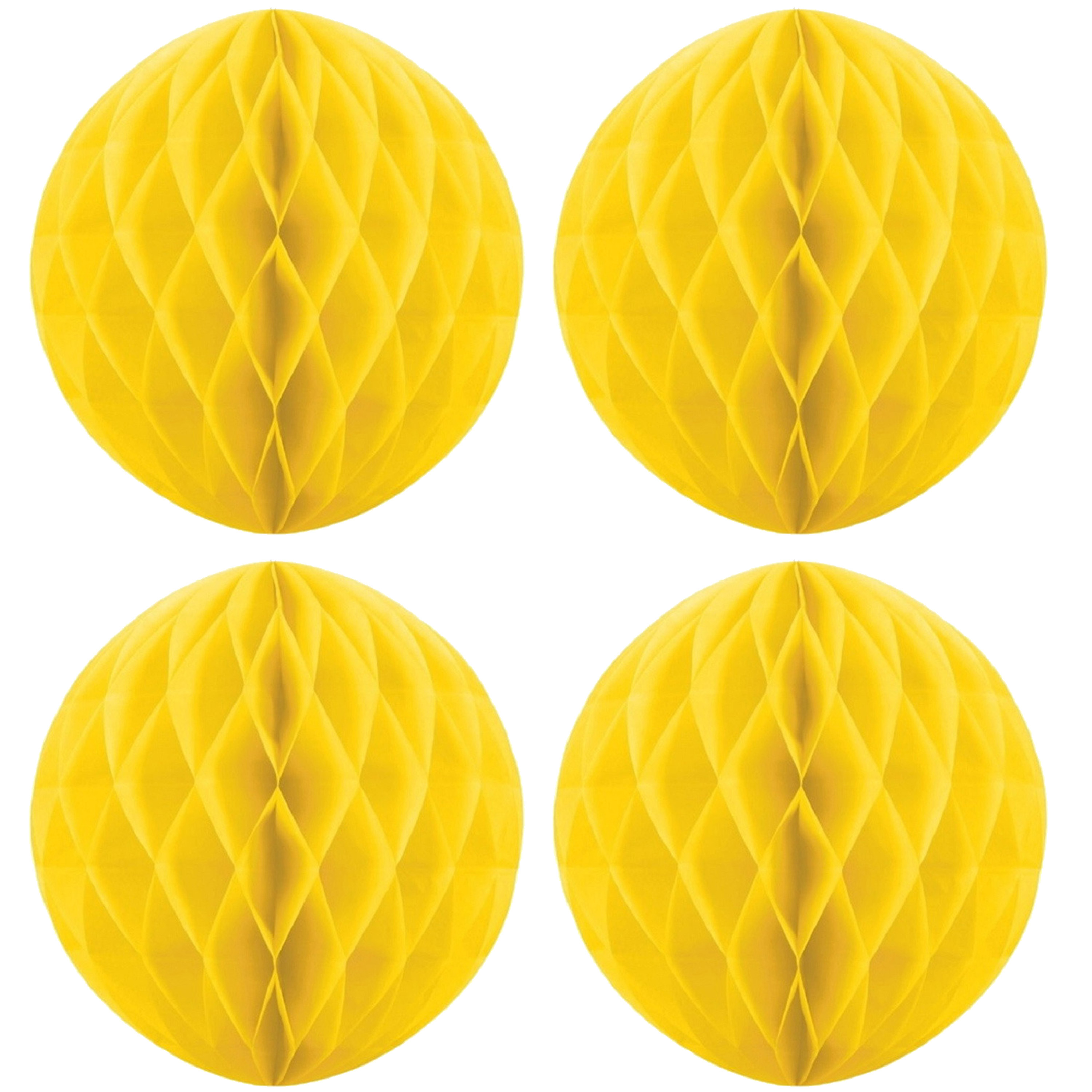 Merkloos Papieren kerstballen - 4x - geel - 10 cm - kerstversiering -