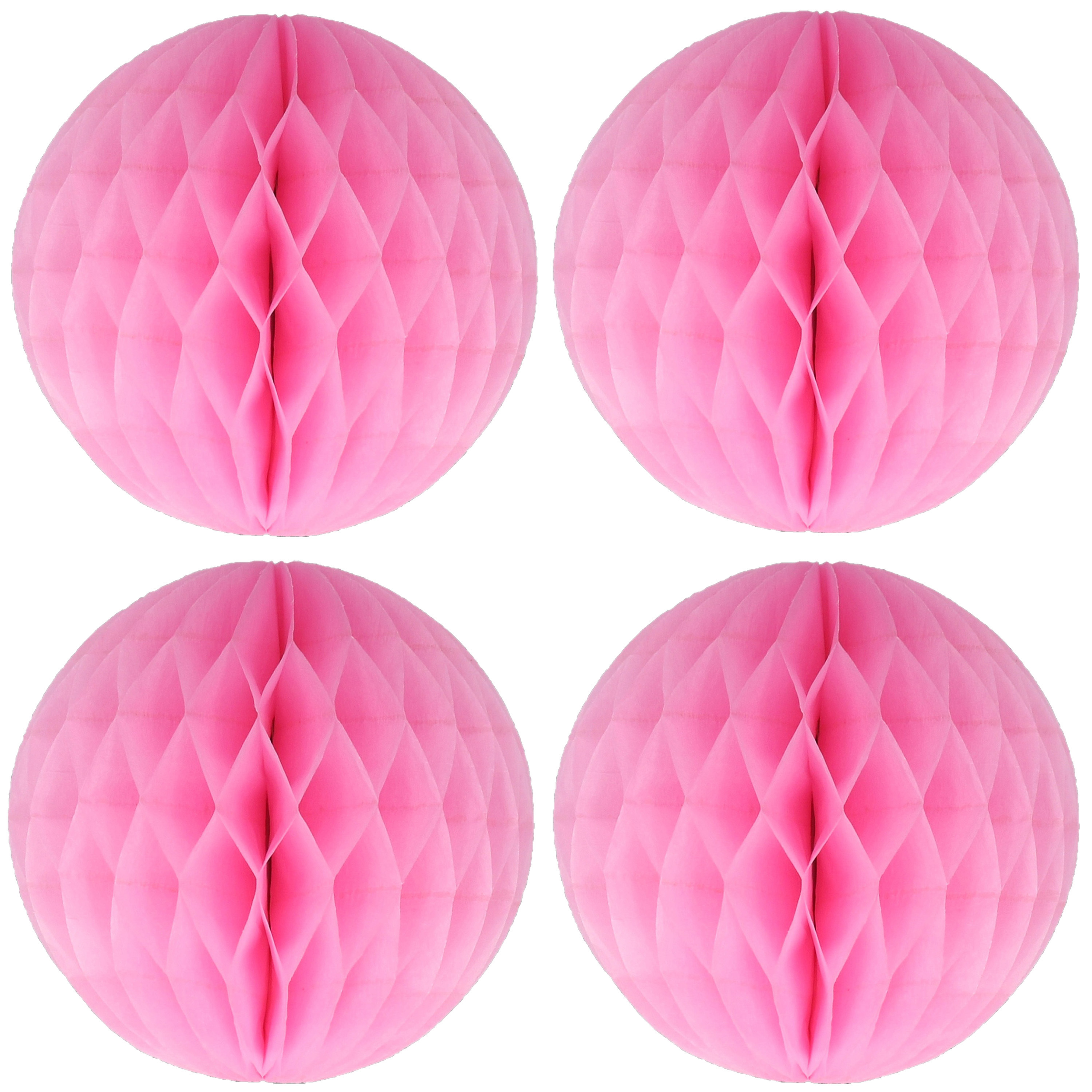 Merkloos Papieren kerstballen - 4x - roze - 10 cm - kerstversiering -