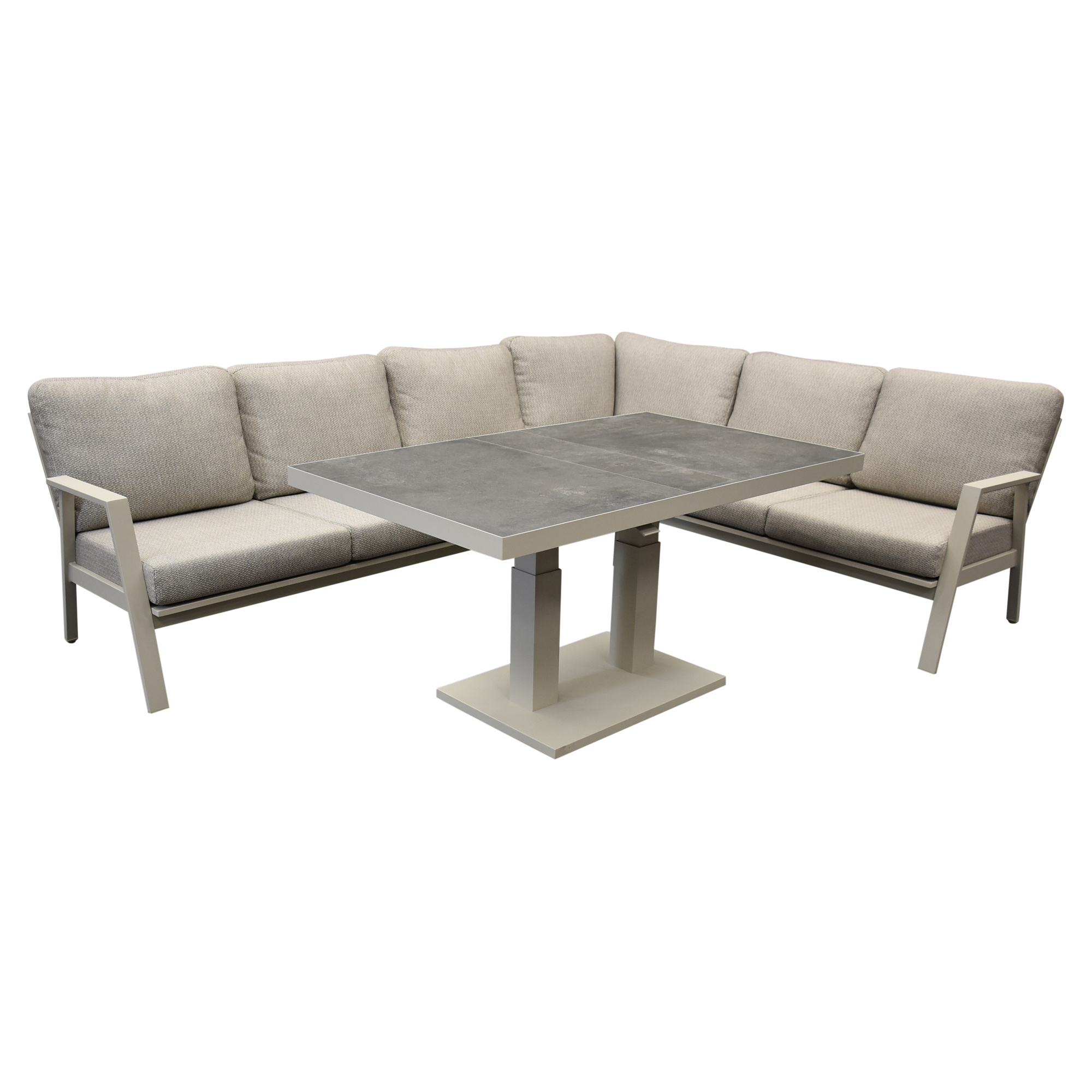 AVH-Collectie Barolo hoek dining loungeset 4 delig aluminium verstelbare tafel latte