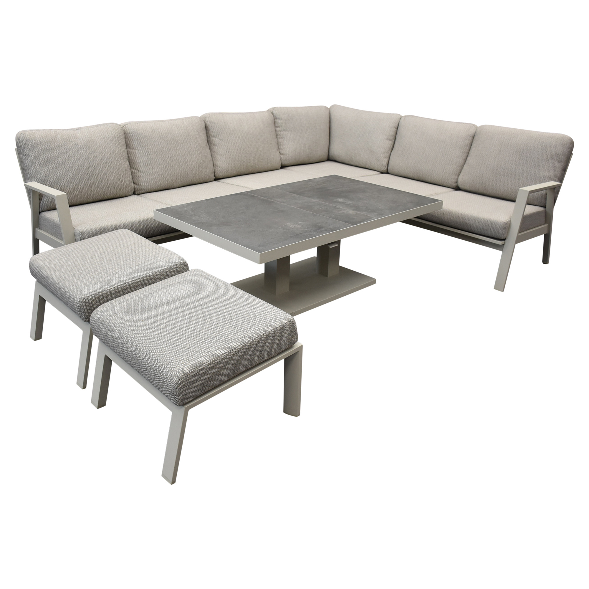 AVH-Collectie Barolo hoek dining loungeset 6 delig aluminium verstelbare tafel latte zand