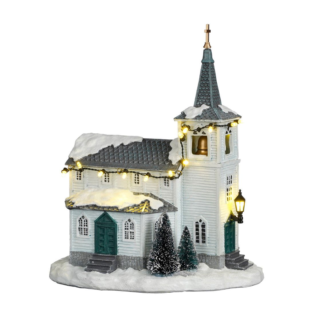 Luville Wooden church battery operated l20xb14xh22,5cm - 