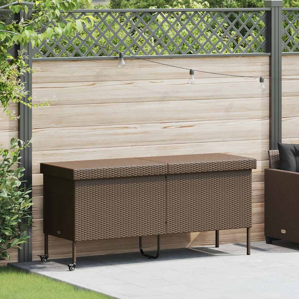 vidaXL Tuinbox met wielen 160x55x75 cm poly rattan bruin