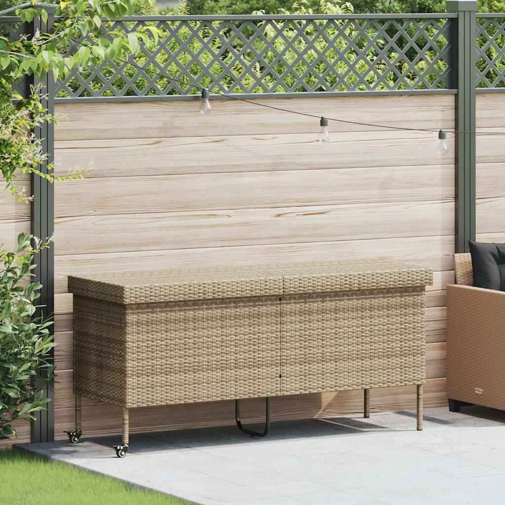 vidaXL Tuinbox met wielen 160x55x75 cm poly rattan beige