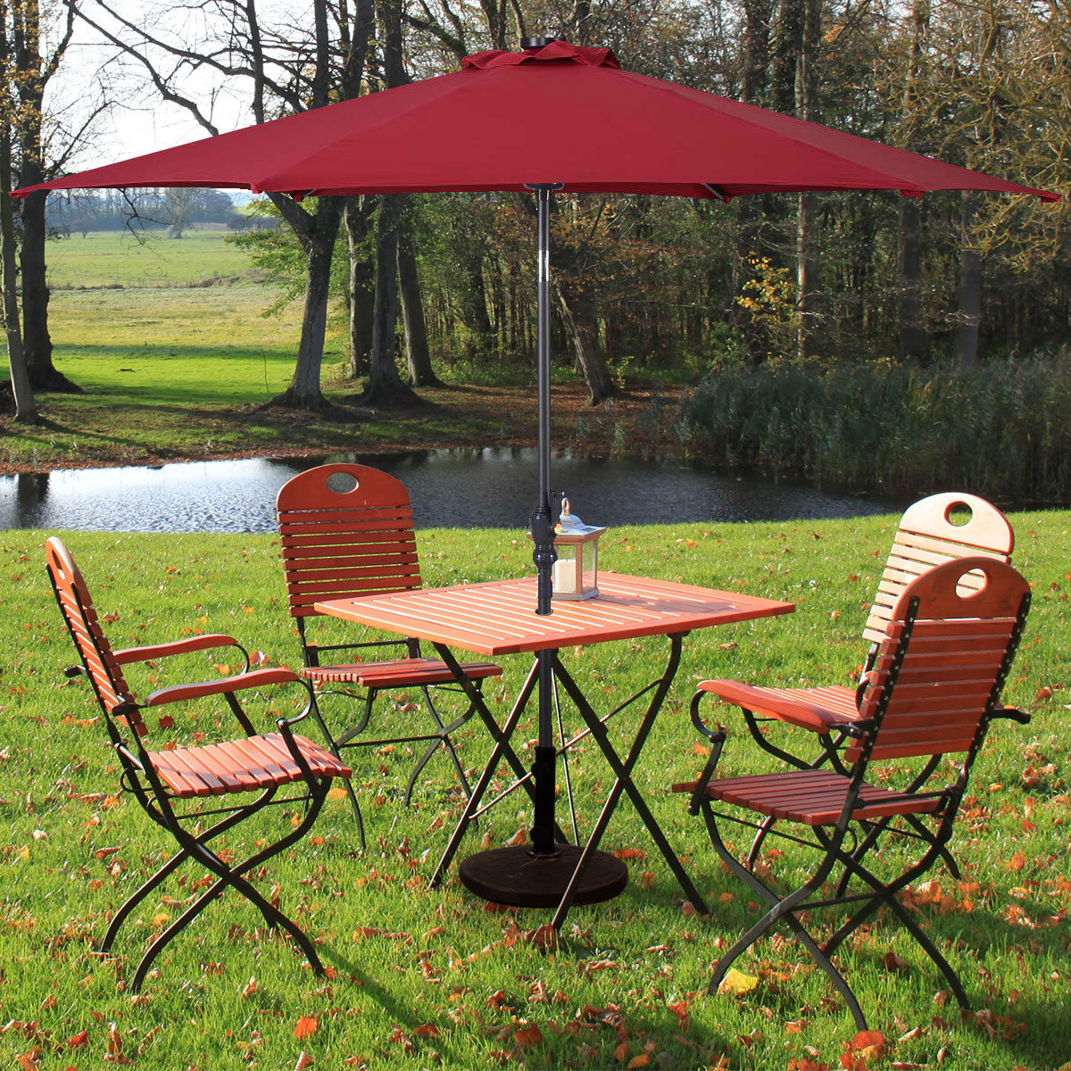 Costway 2,7 m Kantelbare Parasol met LED-Verlichting op Zonne-Energie Verkeerslicht Parasol Tuinparasol Stalen Steel Polyester Stof