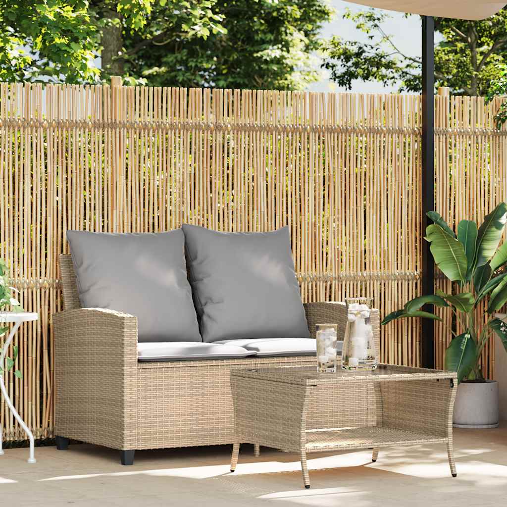 vidaXL Tuinbank 2-zits met kussens & tafel poly rattan beige