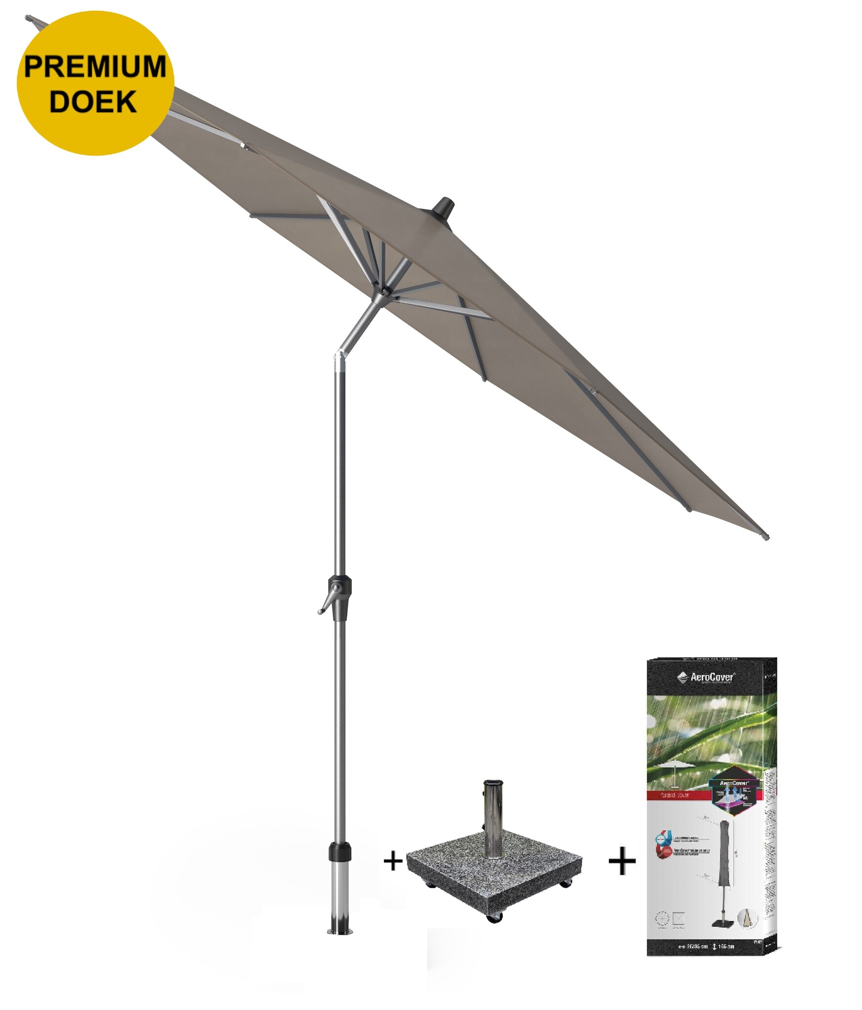 Platinum Riva premium parasol 300 cm rond havanna met kniksysteem met 40 KG voet en hoes