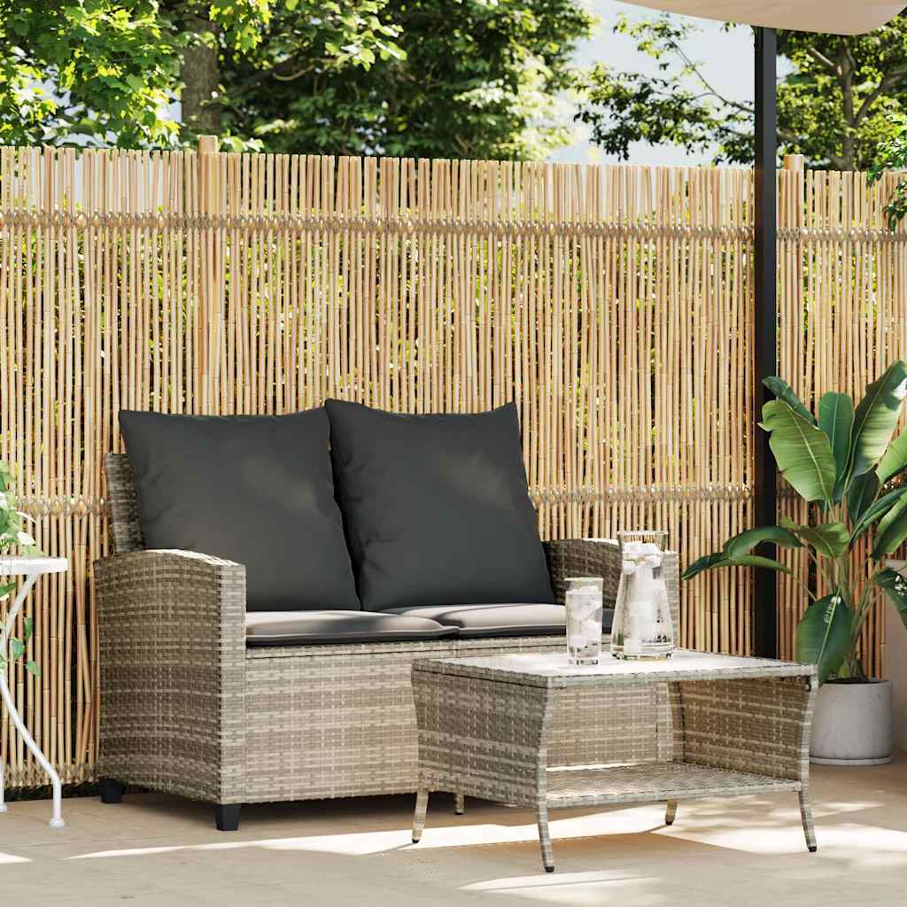 vidaXL Tuinbank 2-zits met kussens & tafel poly rattan lichtgrijs