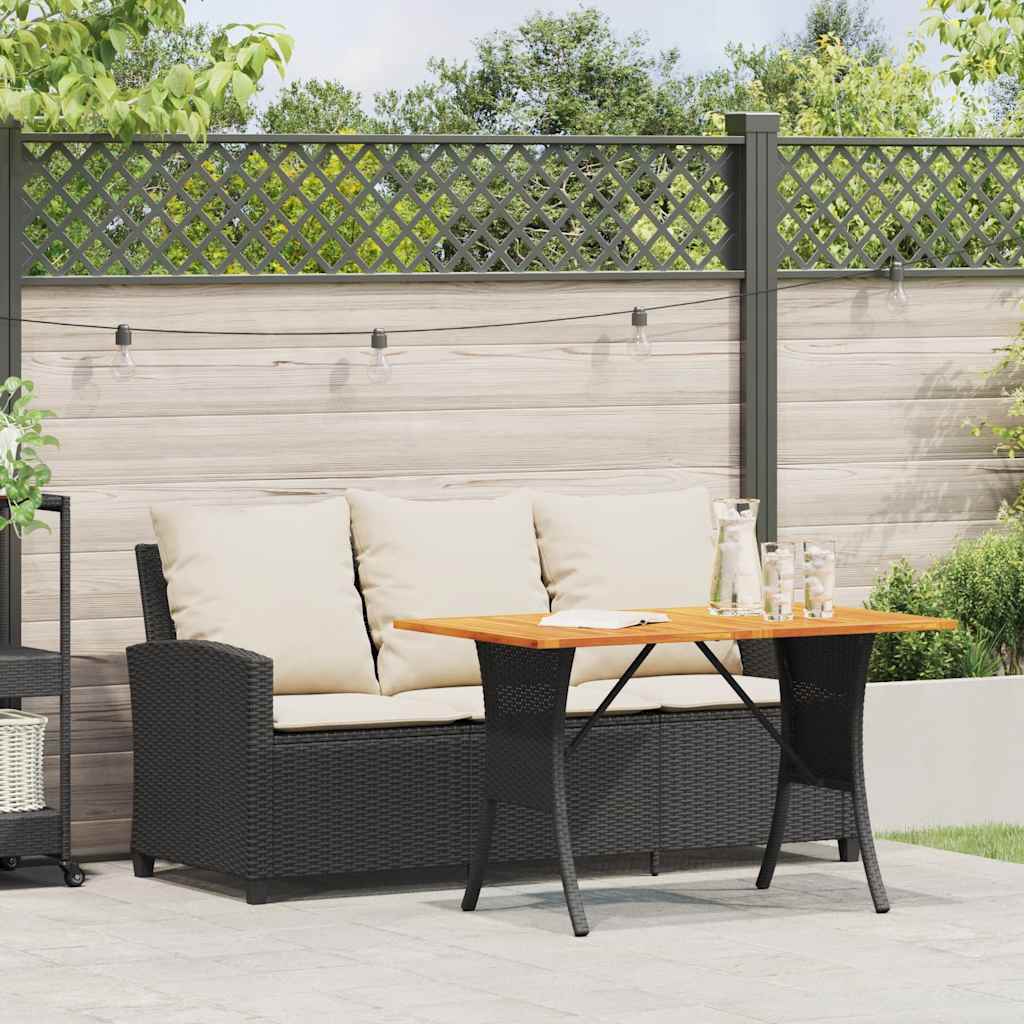 vidaXL Tuinbank 3-zits met kussens & tafel poly rattan zwart