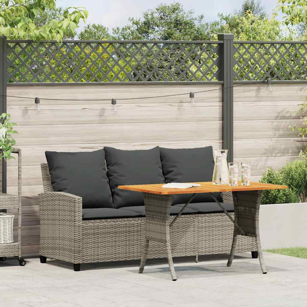 vidaXL Tuinbank 3-zits met kussens & tafel poly rattan grijs