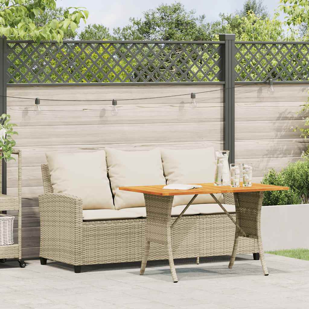 vidaXL Tuinbank 3-zits met kussens & tafel poly rattan beige