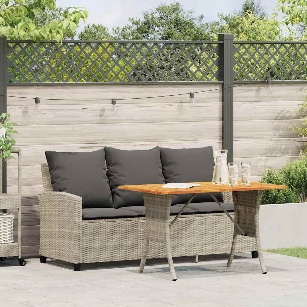 vidaXL Tuinbank 3-zits met kussens & tafel poly rattan lichtgrijs