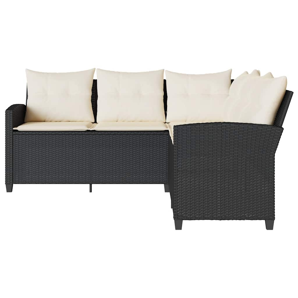 vidaXL Loungebank met kussens L-vormig poly rattan zwart