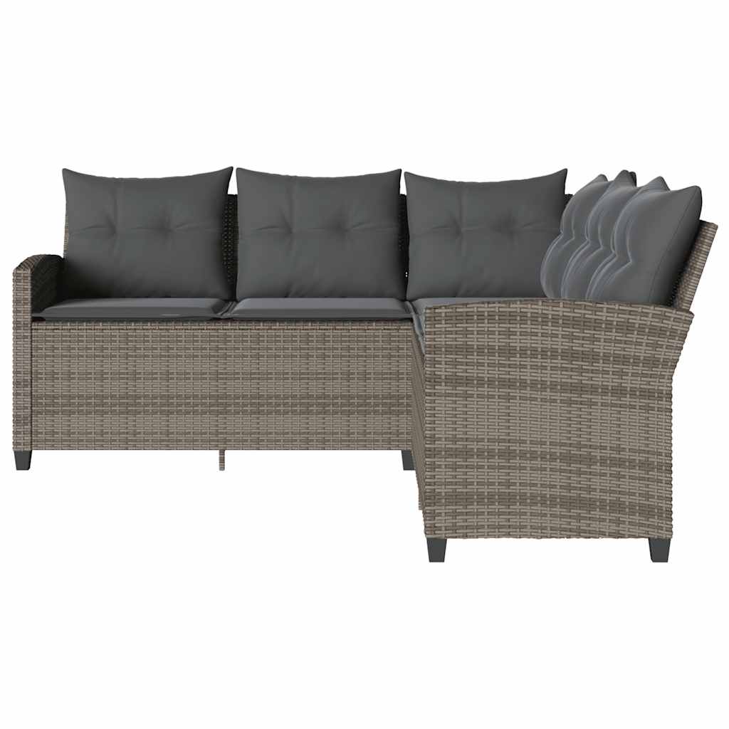 vidaXL Loungebank met kussens L-vormig poly rattan grijs