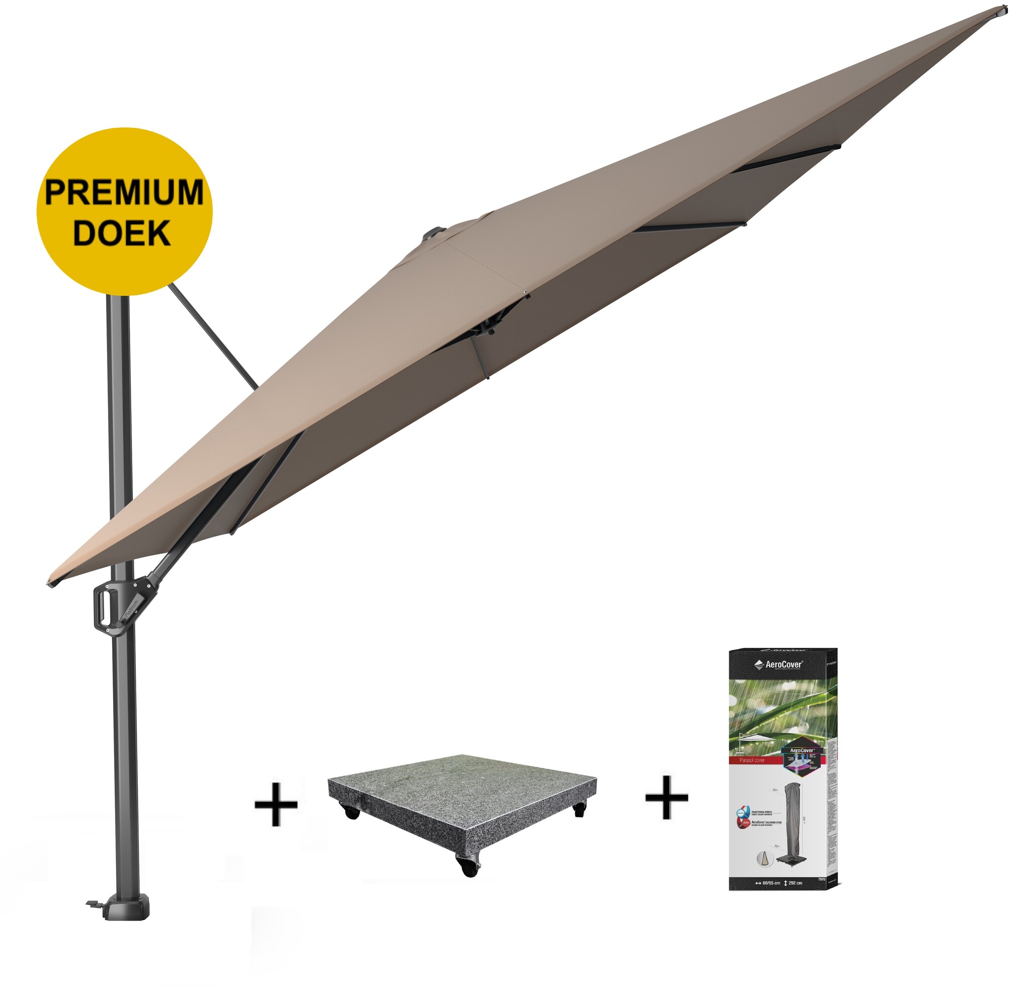 Platinum Challenger T1 premium zweefparasol 400x300 cm havanna met 120KG voet en hoes