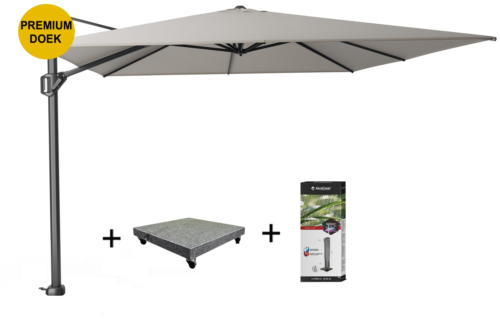 Platinum Challenger T1 premium zweefparasol 400x300 cm manhattan met 120 KG voet en hoes