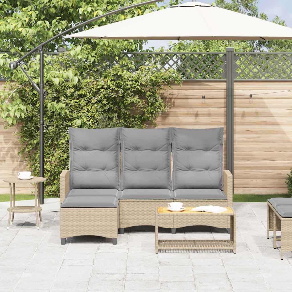 vidaXL Verstelbare tuinbank met kussens L-vormig beige poly rattan