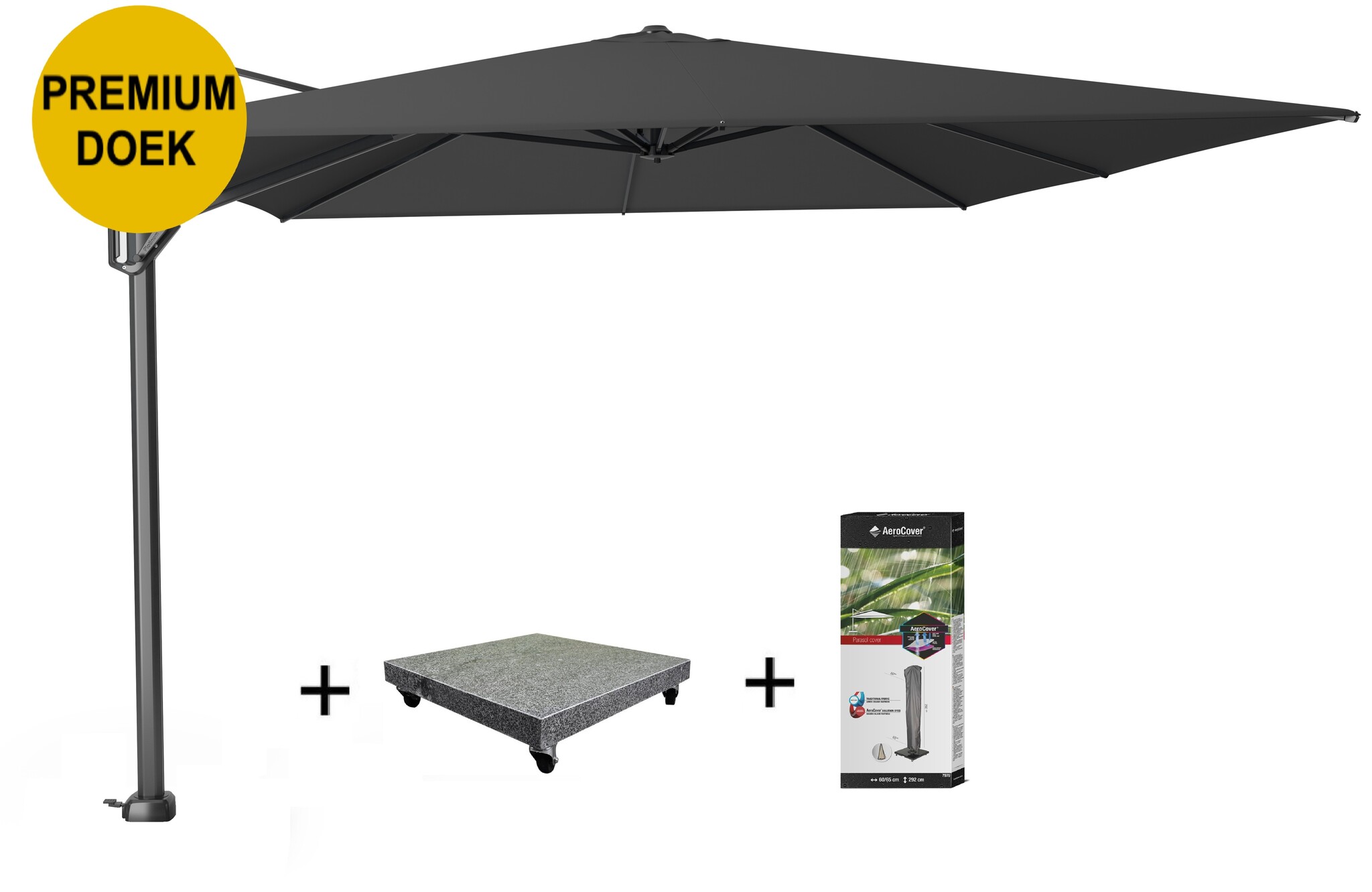 Platinum Challenger T1 premium zweefparasol 400x300 cm faded black met 120KG voet en hoes