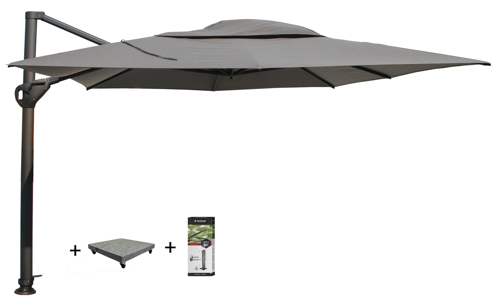 4 Seasons Outdoor Hacienda zweefparasol 300x400 cm antraciet  4-Seasons Outdoor met 120 KG voet en hoes