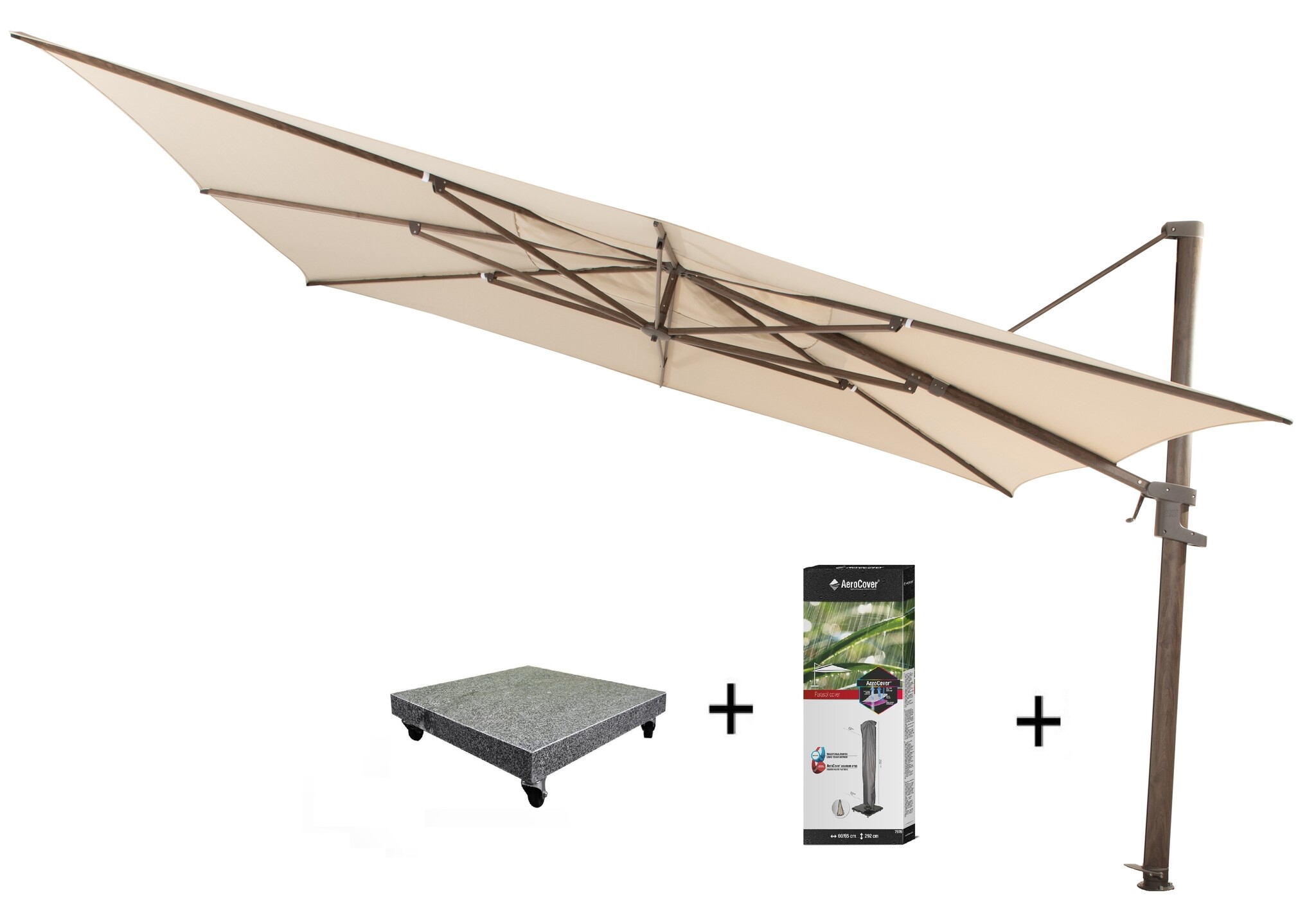 4 Seasons Outdoor Finca zweefparasol 400x300 cm wenge frame beach  met 120 KG voet en hoes