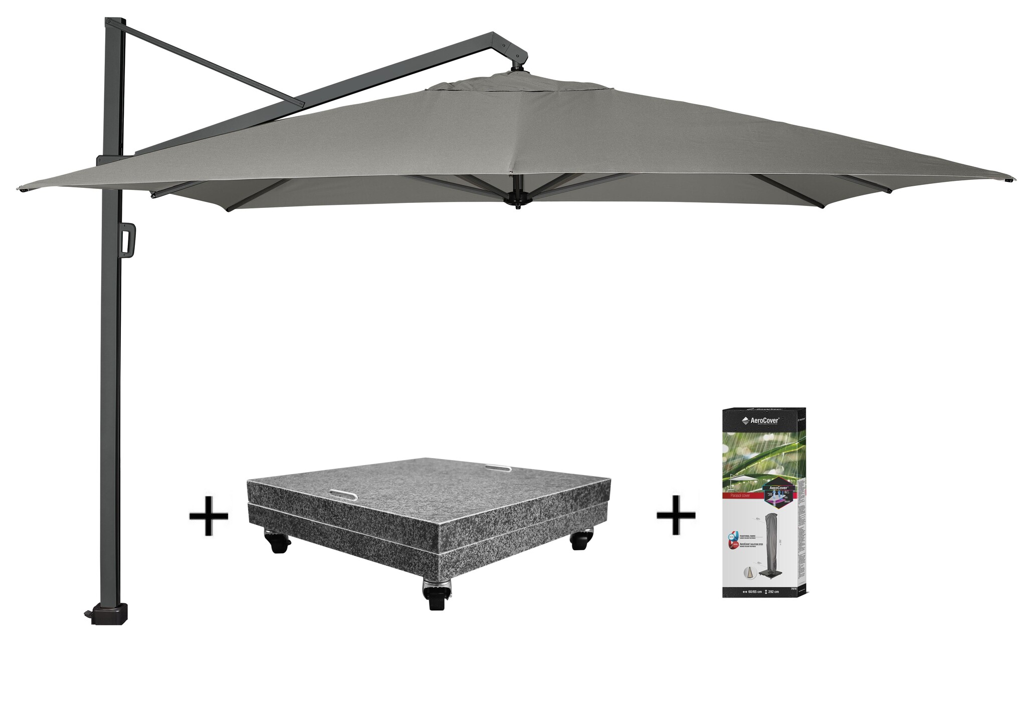 Platinum Icon zweefparasol 400x300 cm manhattan met 150 KG voet en hoes