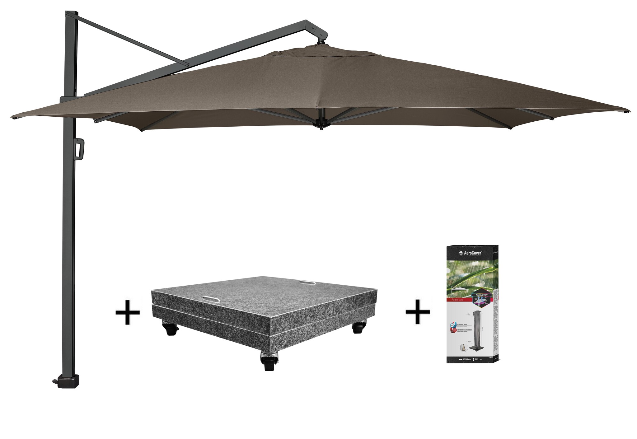 Platinum Icon zweefparasol 400x300 cm havanna met 150 KG voet en hoes