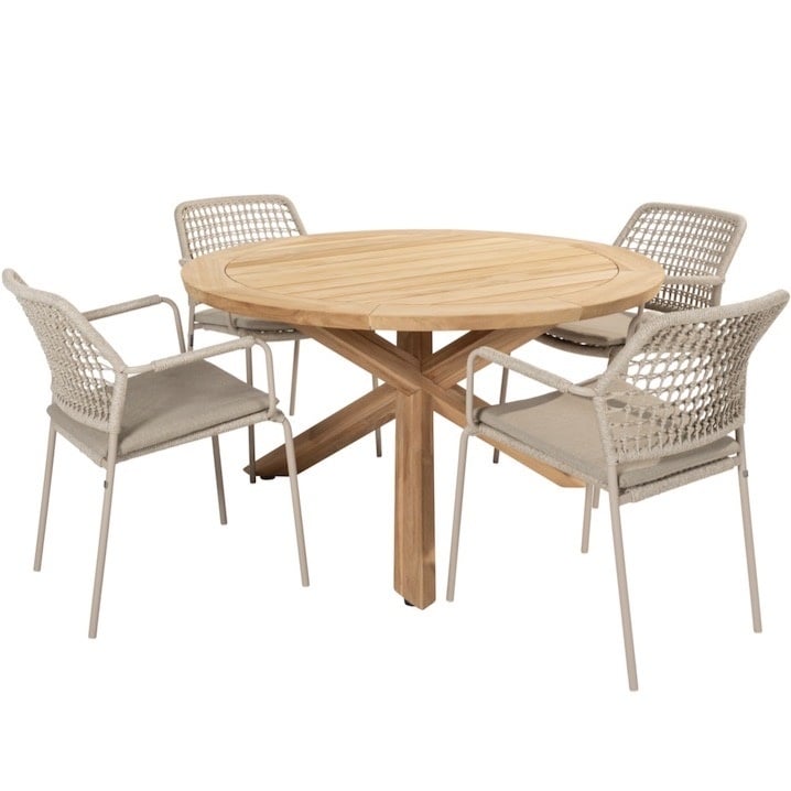 Taste 4SO Barista Prado dining tuinset 130 cm rond 5 delig latte teak 4 Seasons Outdoor