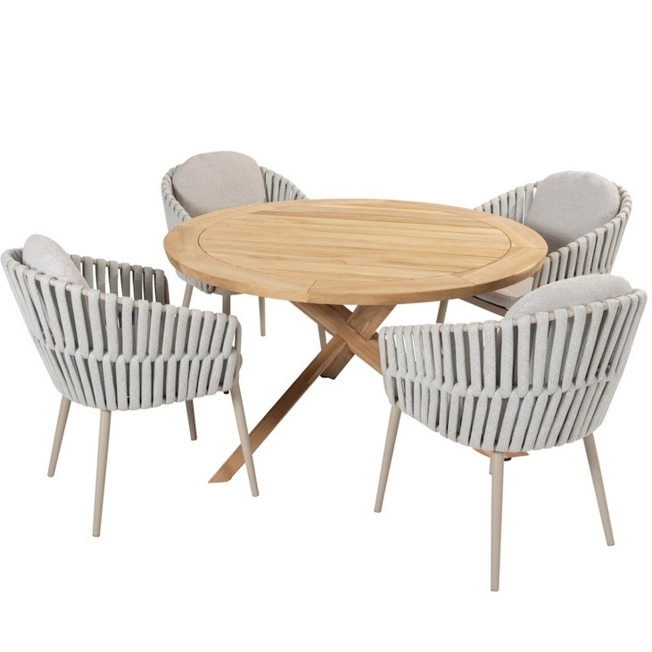 Taste 4SO Eva Prado dining tuinset 130 cm rond 5 delig latte teak 4 Seasons Outdoor