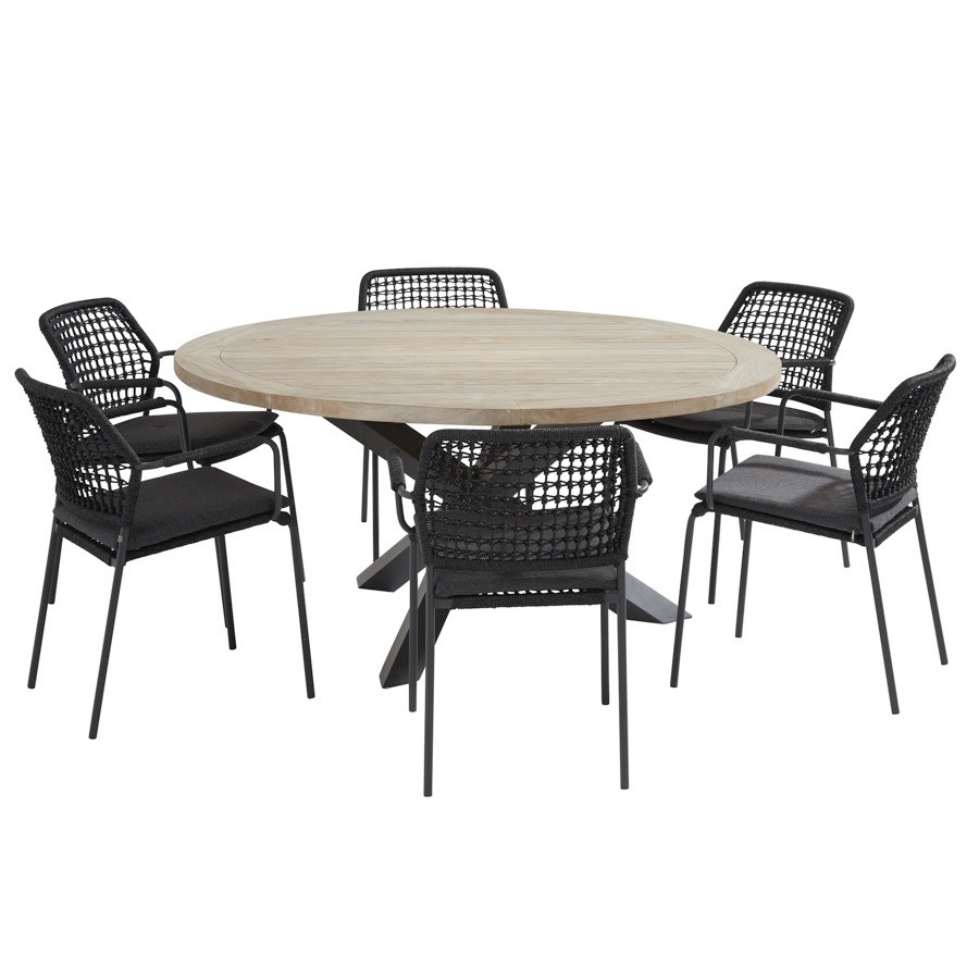 Taste 4SO Louvre Barista dining tuinset 160 cm rond 7 delig antraciet 