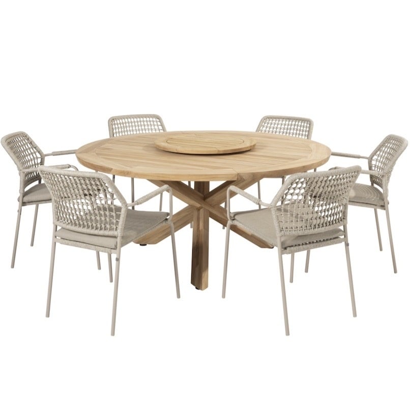 Taste 4SO Barista Prado dining tuinset 160 cm rond 7 delig latte teak 4 Seasons Outdoor