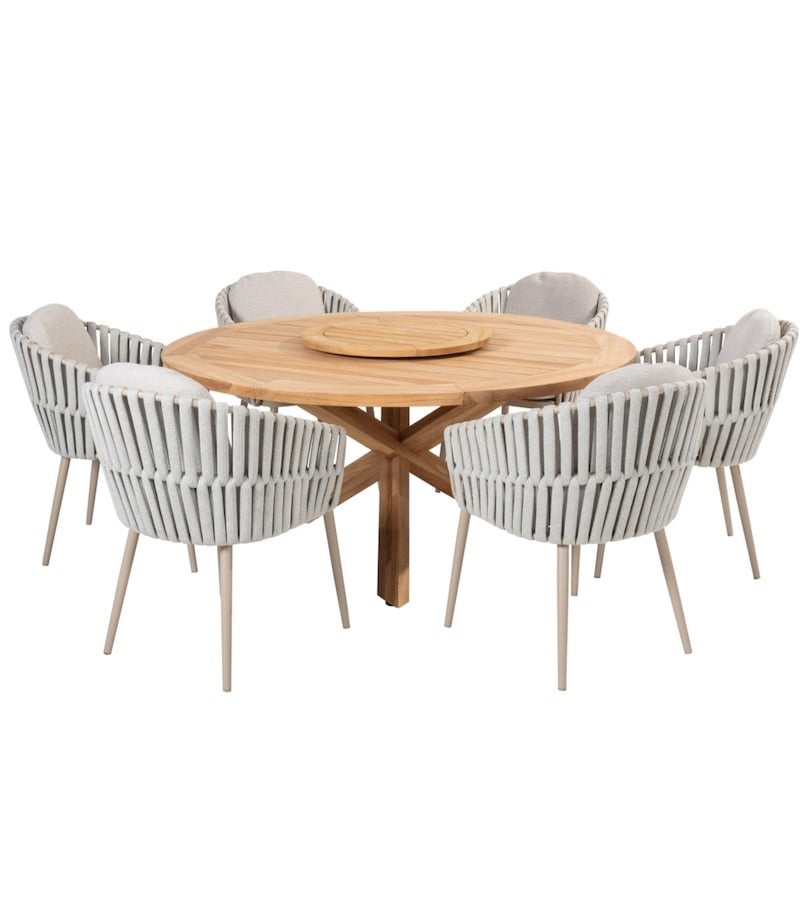 Taste 4SO Eva Prado dining tuinset 160 cm rond 7 delig latte teak 4 Seasons Outdoor